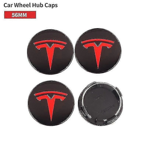 4 stk. 56 mm Bilhjul Senterdeksler For Tesla Model S X 3 Y Roadster Cybertruck Auto Felger Dekk Nav Dekor Tilbehør 56MM Black Red
