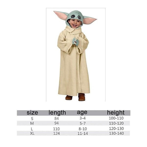 Hot Star Cosplay Wars The Mandalorian Baby Yoda Cosplay Kostyme Kåpe Med Hatt - WELLNGS S