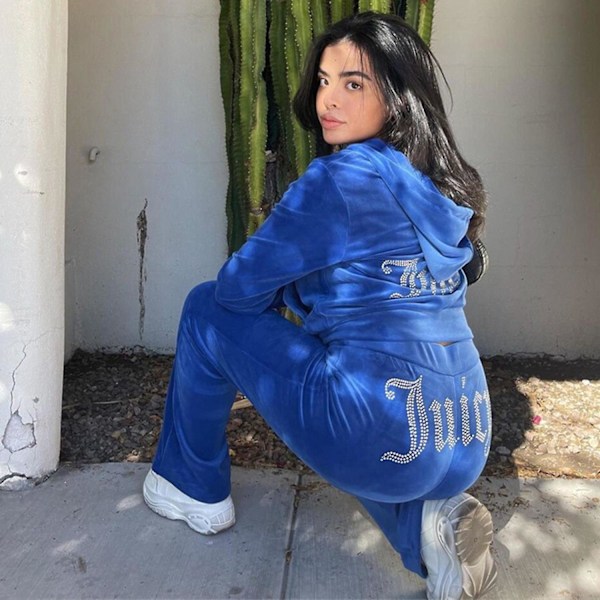 Velvet Hoodies Tracksuit Kvinder Velor Lynlås Sweatshirt Bukser Sæt Sportstøj Forår Efterår Kvinde Crop Top Diamant Tracksuit Y2k SS S Blue