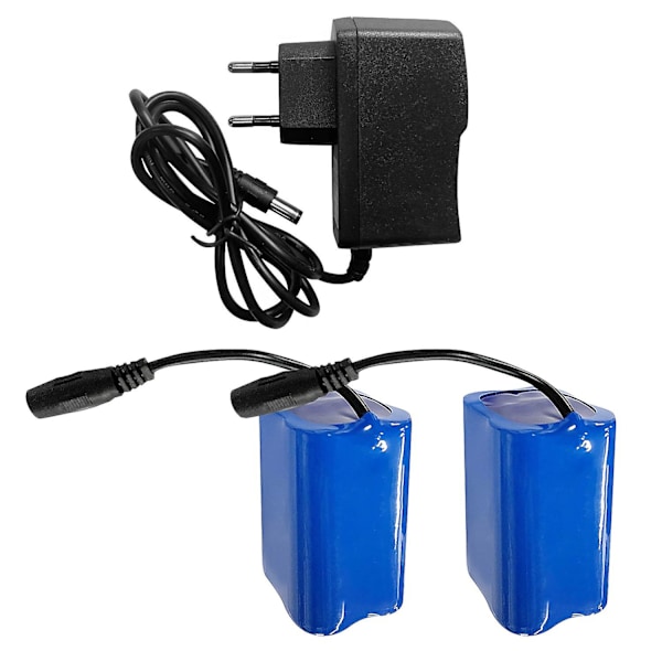 2 stk. 12000mAh Genopladeligt Lithium Batteri med Oplader til Foderbåde