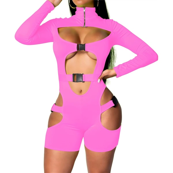 funiby Dam Bodycon Spänne Hög Hals Jumpsuits Rompers Sexig Cutout Bodysuits En Delad Outfit Clubwear