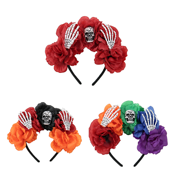 Halloween Rose Skull Pandebånd Personlig Halloween Rolleleg Hovedbeklædning til Kvinder Pige Black Red Orange