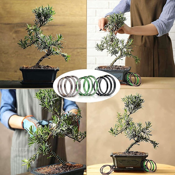 9 Rullaa Bonsai-lankoja, Puun Koulutuslanka, Lankaleikkurilla, Alumiininen Bonsai-lanka Bonsa[DB]:lle Black  Brown  Green