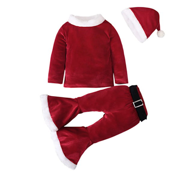 Babyflicka Jul Kläder Set Långärmad Bell Bottom Sammet Jultomten Cosplay Kostym Rekvisita Röd Red 90cm