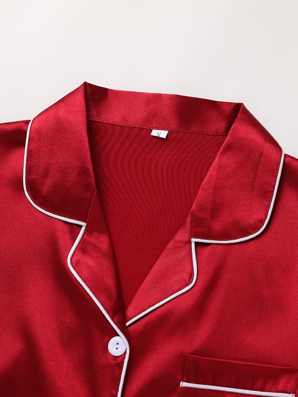 Solid pyjamassett, langermet med knapper, nattøy og loungewear for kvinner language R\u00f6d