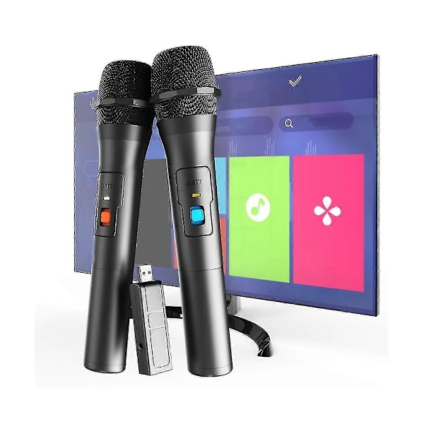 2 stk. Trådløse Mikrofonsystemsett USB-mottaker Håndholdt Hjemmefest Smart TV Høyttaler Syngende Mikrofon-AM