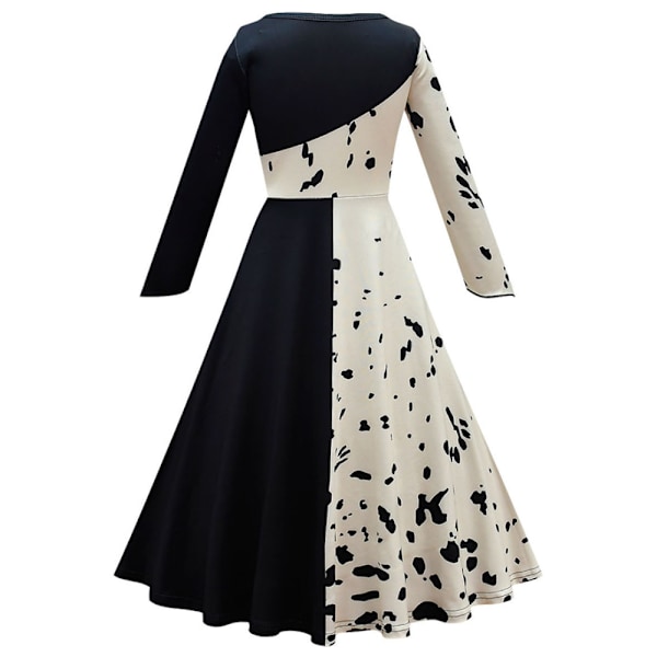 Jente Cruella De Vil Kostyme Halloween Cosplay Kjole For Barn Hvit White 130cm