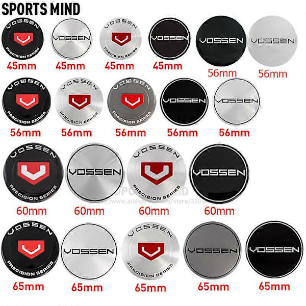 4 kpl/erä 45mm 56mm 60mm 65mm Vossen Precision Series auton pyörän keskiön napakapselin tarra auton merkin tunnus tarra BLACK ONE 60MM