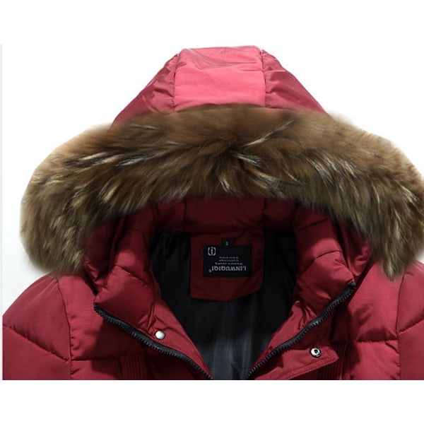 Mænds Lang Vinterjakke Tung Dunjakke Parka Varmt Pufferjakke Vinrød Wine Red 2XL