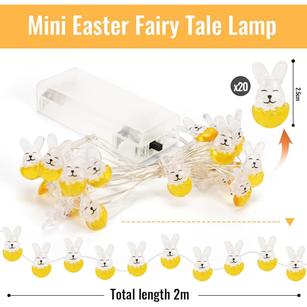 Ljuskedja med kaninfigurer för påsk 220 cm mikro-LED påskljuskedja batteridriven påsk med LED påskdekorationer Kanin