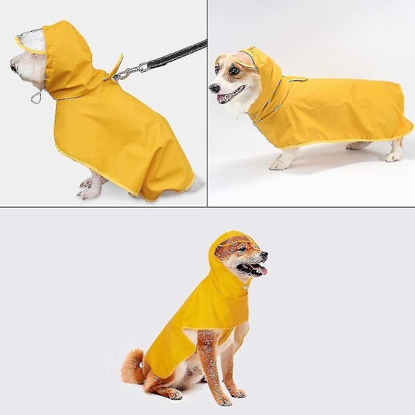 Hunde Regnjakke med Hetter og Hull for Sele 100% Vanntett Ultralett Pustende Regnjakke for Små og Mellomstore Hunder Regnjakke med Justerbar Hetter Poncho Chei