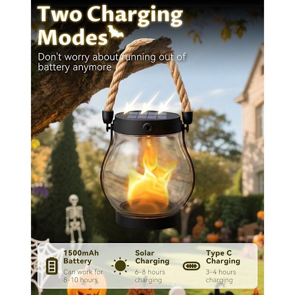 Solar Lantern 2-pack 12x13 cm Dancing Flame for Garden Camping