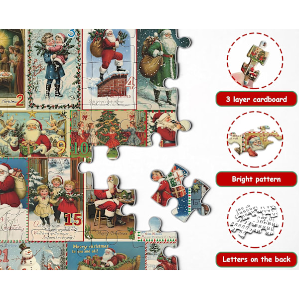 Julekalender Puslespil 2024 1000 Brikker 24 Dage Jule-nedtælling Julekort Puslespil som Dekoration New Christmas puzzle blind box