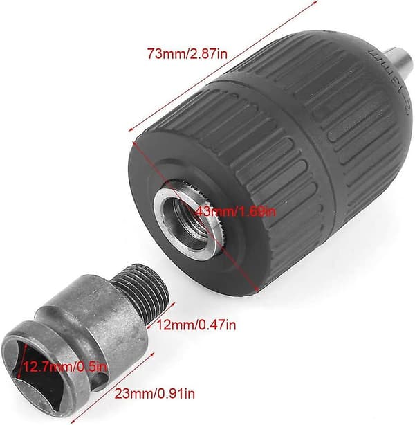 2-13 mm nøglefri borepatron, 1/2\" til 20 Unf patronadapter med 1/2\" patronadapter til konvertering af slagnøgle