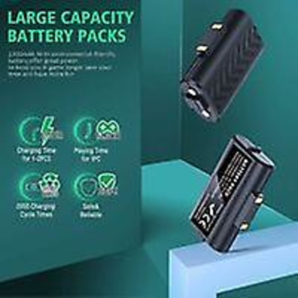 Laturi ja 2 ladattavaa akkua Xbox One/Xbox Series X/S -ohjaimille, latausasema 2 x 1300 mAh ladattavalla akulla (xb