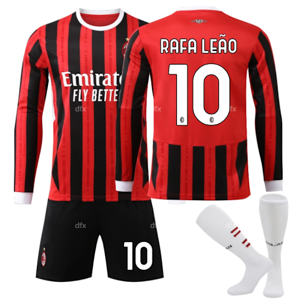 AC Milan Barn Hemmatröja 2024-2025 Höst & Vinter Nr 10 strumpor + Benskydd S RAFA LEAO Nr 11 strumpor + Benskydd No 11 socks + Guard S