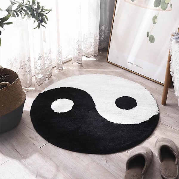 Sort og Hvid Yin og Yang Tæppe Tai Chi Buddhistisk Rundt Tæppe Stue Soveværelse Yingyang Bøn Ring Gulvtæppe Plys Blødt Tæppe 50X50CM 50X50CM A