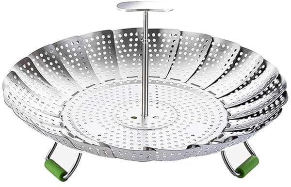 Dampkurv i rustfrit stål - Dampkurv - Grøntsagsdamper - Justerbar - Damperindsats - Dampblomst - Ø 22cm - Sølv
