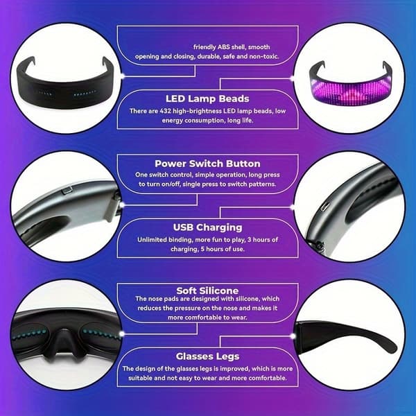 LED-briller i fuld farve, app-styret programmerbar belysning Black