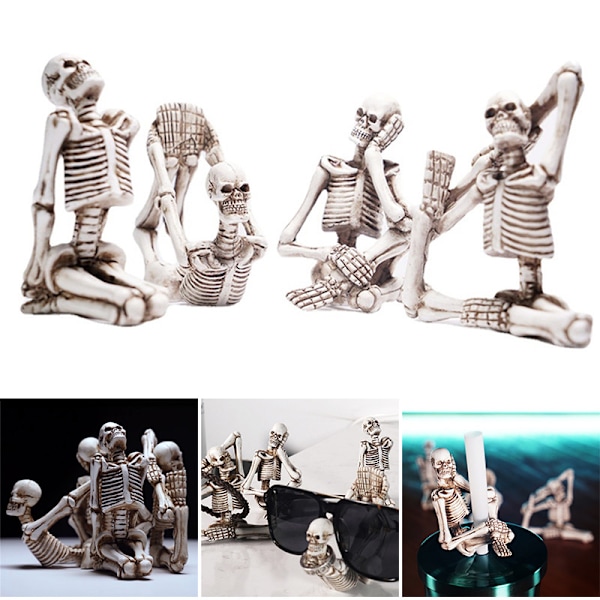 Kreative Yoga-Hodeskaller Figurer Personlige Halloween Harpiks Ornamenter Til Hjemmet Stue Kontor Dekoration 4PCS