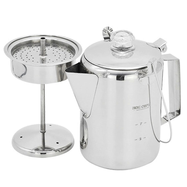 1.2L Utomhus 9-Kopps Perkolator Kaffebryggare i Rostfritt Stål Kompatibel med Camping Hem Kök