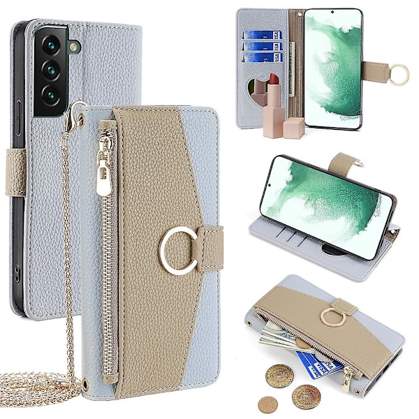 För Samsung Galaxy S22+ 5G Ficka med dragkedja Fodral PU Läder Crossbody Plånboksfodral - Vit[HK] B Blue Style A Samsung Galaxy S22+ 5G