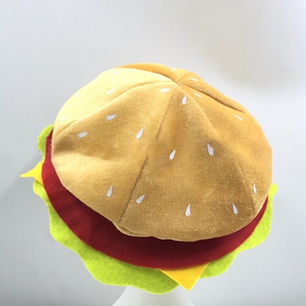 Sjove Hurtigmad Fancy Hat til Voksne og Børn - Hamburger Cheeseburger Formet Karneval Halloween Jul Fest Kostume