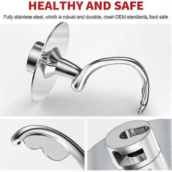 Holdbar spiraldejrkrog til 4,5-5 QT standmixere med vippehoved, konstruktion i rustfrit stål silver
