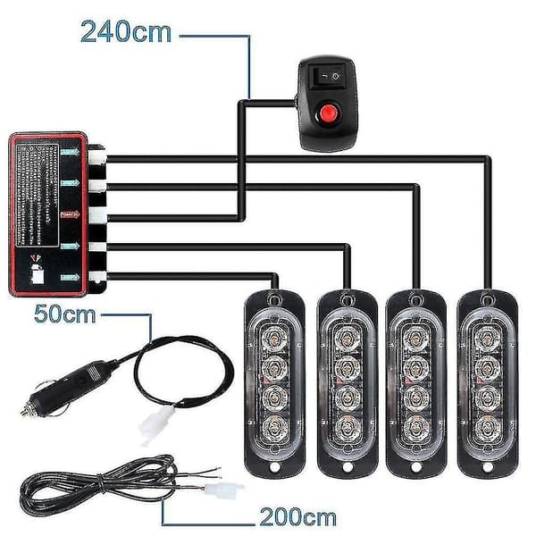 4led stroboskop 12v strobelys 4 i 1 bil nødlys beacon nødblink
