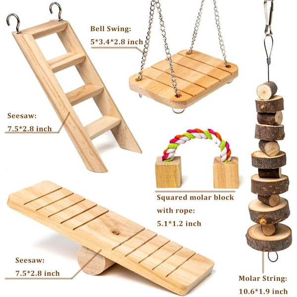 7-pack naturliga trägnagare för hamster och burtillbehör, tuggleksaker för marsvin, smådjur, råttor, chinchillor, gerbiler, hamstersväng