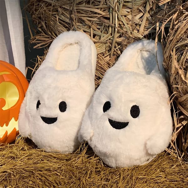 Halloweentofflor för kvinnor med spök- och fladdermusdesign 40-41