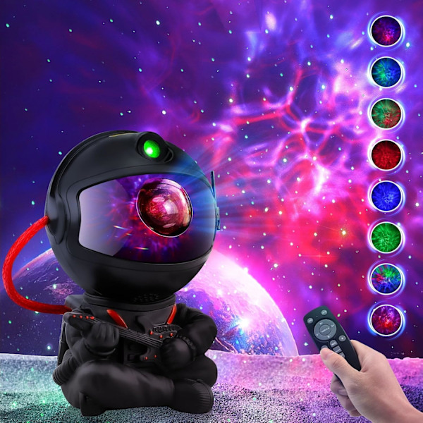 Astronaut Stjernehimmel Projektor Natlys, Projektor Rum Stjernehimmel Loft LED Lampe til Soveværelse, Spilrum med Timer og Fjernbetjening (Sort) Black