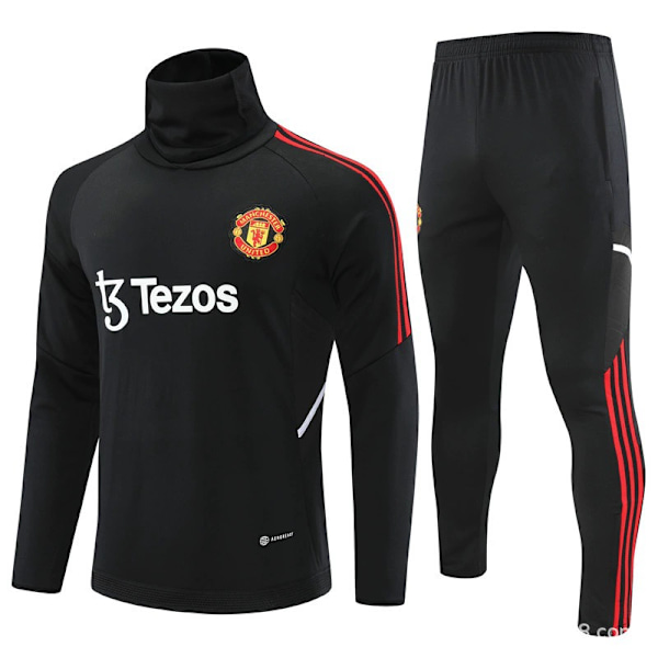 23-24 Manchester United Voksen Halv Zip Hoodie Sort sort black S