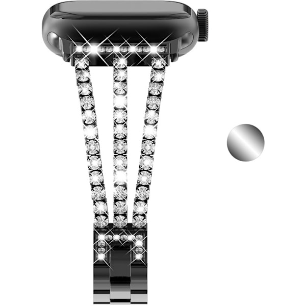 Bling Metal Link Armbånd Stål til Kvinder Kompatibel med Band Series 9 8 7 SE2 6 5 4 3 2 1 med Krystal Diamant 41mm 40mm 38mm Sort Sort svart 38/40/41