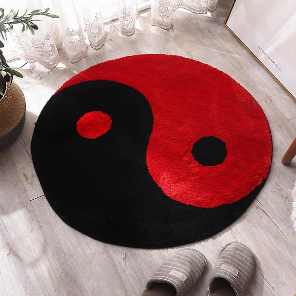 Sort og Hvid Yin og Yang Tæppe Tai Chi Buddhistisk Rundt Tæppe Stue Soveværelse Yingyang Bøn Ring Gulvtæppe Plys Blødt Tæppe 50X50CM 50X50CM A