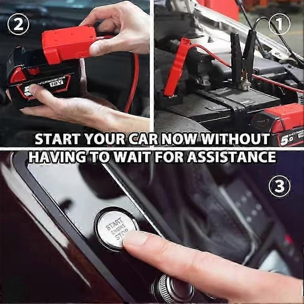 Milwaukee 18V Batteri Startkabler, 12AWG Auto Booster Kabel, Strøm Startadapter Red & Black