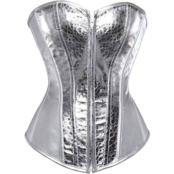 UN Dam Faux Läder Korsett Topp Steampunk Korsetter Dragkedja Bustier Piratdräkt Silver Stor