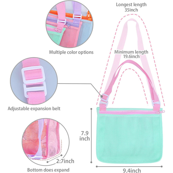 3-pack strandnätpåsar, snäckskalssamlingsväska för barn, badtillbehör för pojkar och flickor