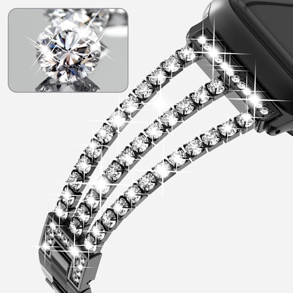 Bling Metal Link Armbånd Stål til Kvinder Kompatibel med Band Series 9 8 7 SE2 6 5 4 3 2 1 med Krystal Diamant 41mm 40mm 38mm Sort Sort svart 38/40/41