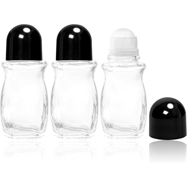 3 kpl tyhjiä roll-on-pulloja, 50 ml uudelleentäytettäviä lasisia deodorantti-roll-on-pulloja, tyhjä eteeristen öljyjen pullo, musta[DB]