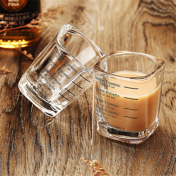 2 st mätglas 2oz/60ml Mini flytande glas högt espressoglas tjocknat glas med svart linje