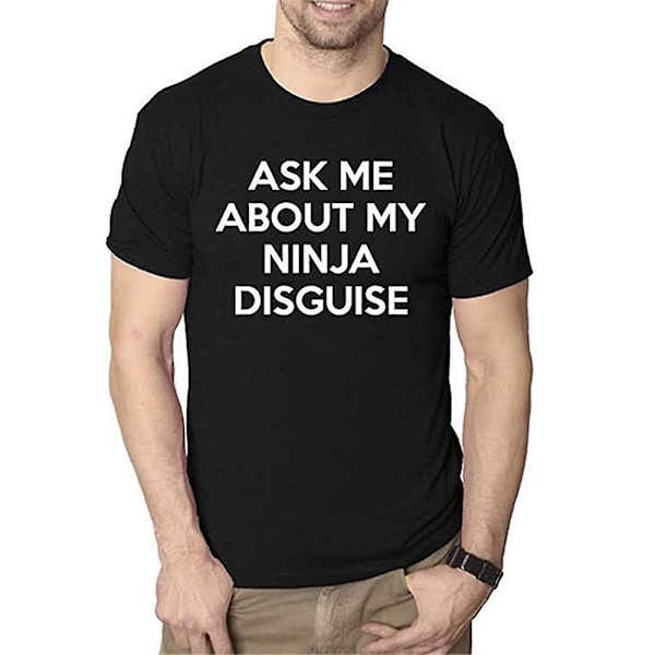 Herr Ask Me About My Ninja Disguise Flip T-Shirt Rolig Kostym Grafisk Humor Tee Shirts Toppar Plus Storlek-WELLNGS Svart Black L