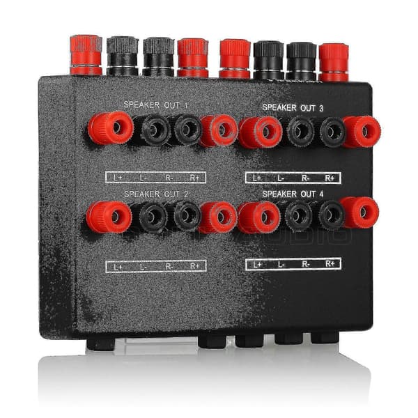 Mini 2-ind-4-ud Stereo Audio Vælger Forstærker Switch Box Højttaler Splitter Ny