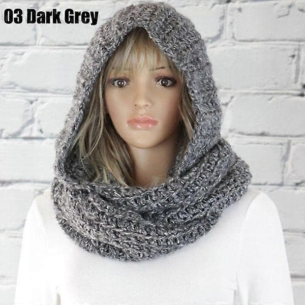 Dame Mode Afslappet Strikket Hætteklæde Efterår Vinter Varm Retro Hat Halstørklæder dark grey