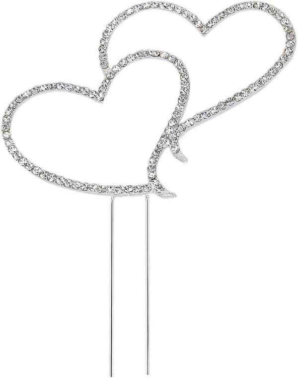 Bryllupskaketopp Bryllupskaketopp Delikat Glitrende Krystall Rhinestone Dobbel Kjærlighet Hjerteform
