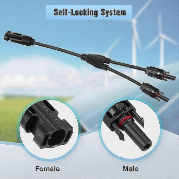 Y-gren solcellekabelstik, 1 til 2 splitteradapter til solpaneler, MMF + FFM par med professionel kvalitet til solcelleledningsapplikationer