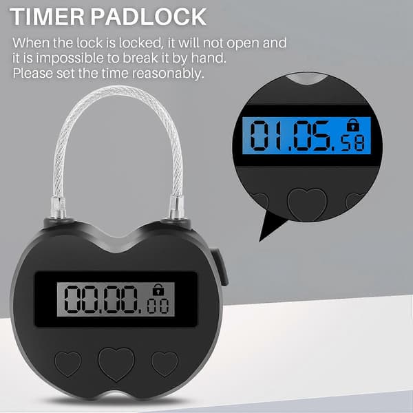 Smart Time Lock LCD-skjerm Tidlås Multifunksjon Reise Elektronisk Timer, Vanntett USB Oppladbart black