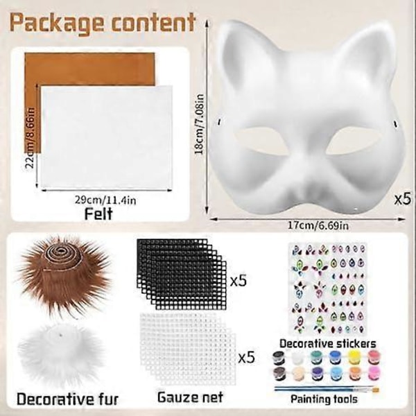Kattemaske med pels og nettingøye, blanke papirmasker for DIY, hvite malepapirmasker, kattemaske for DIY Halloween Mardi Gras-fest Maroon-24pcs