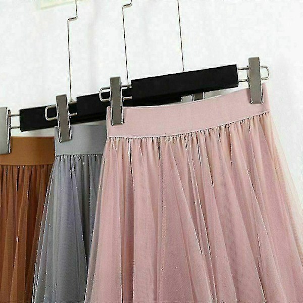 Dam Tyllkjol Elastisk Midja Mesh Lång Kjol Klänning Beige