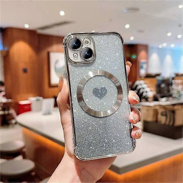 Compatible with iPhone 13 Case Gradient Sparkle TPU Phone Case Compatible with MagSafeCJY Silver